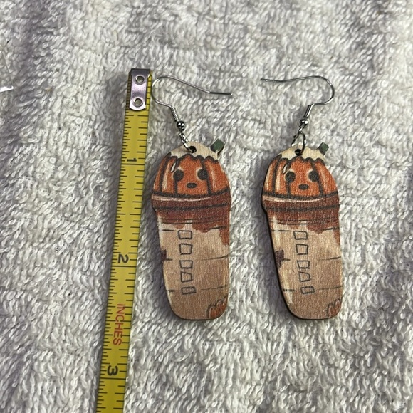 Cute Coffee Cup Wooden  Earrings - Picture 6 of 6